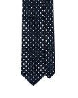 White Polka Dot Pattern Dark Navy Printed Twill Silk Tie