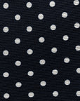 White Polka Dot Pattern Dark Navy Printed Twill Silk Tie