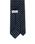 White Polka Dot Pattern Dark Navy Printed Twill Silk Tie