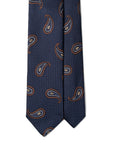 Big Paisley Pattern Dark Navy Brown Woven Silk Tie