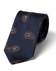 Big Paisley Pattern Dark Navy Brown Woven Silk Tie
