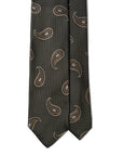 Big Paisley Pattern Olive Green Brown Woven Silk Tie