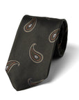 Big Paisley Pattern Olive Green Brown Woven Silk Tie
