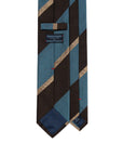 Franco Bassi Signature Block Stripe Espresso Brown Steel Blue Woven Silk Tie