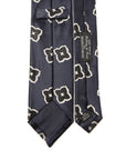 Big Flower Pattern Classic Navy Woven Silk Tie