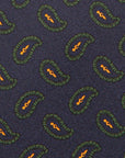 Green Paisley Pattern Dark Navy Printed Silk Tie