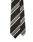 Double Stripe Black Gray White Woven Wool Silk Tie