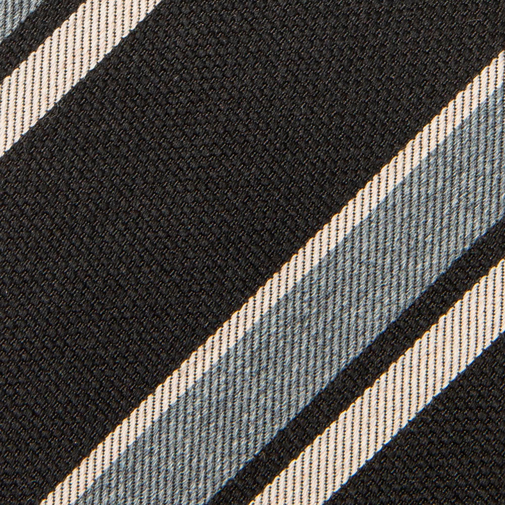 Double Stripe Black Gray White Woven Wool Silk Tie