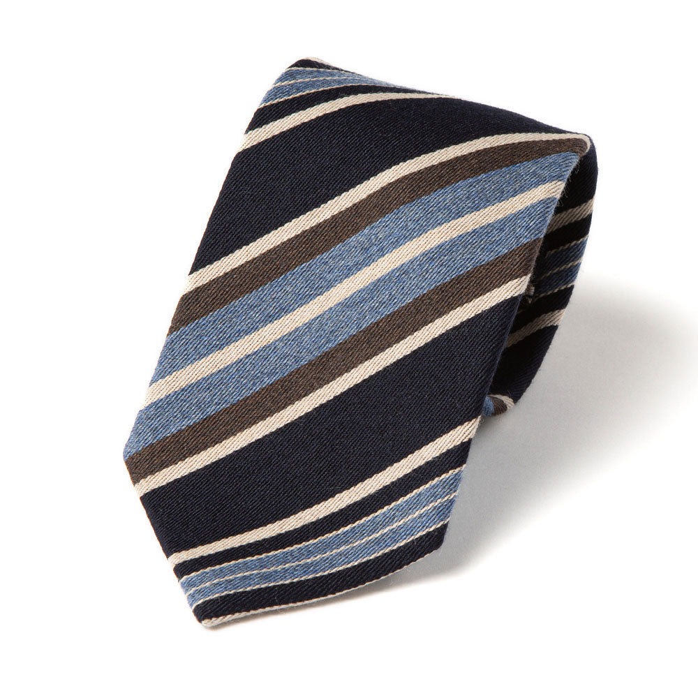 Signature Stripe Dark Navy Woven Wool Silk Tie