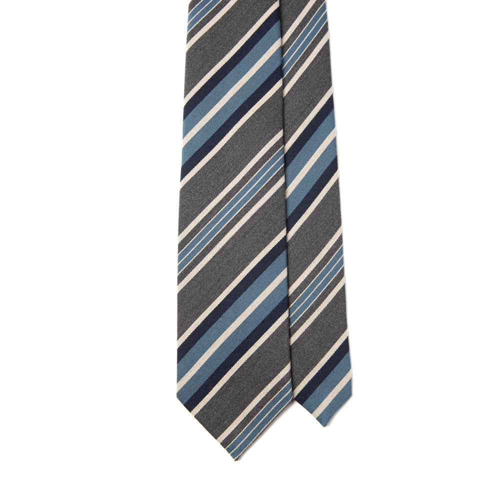 Signature Stripe Dim Gray Woven Wool Silk Tie