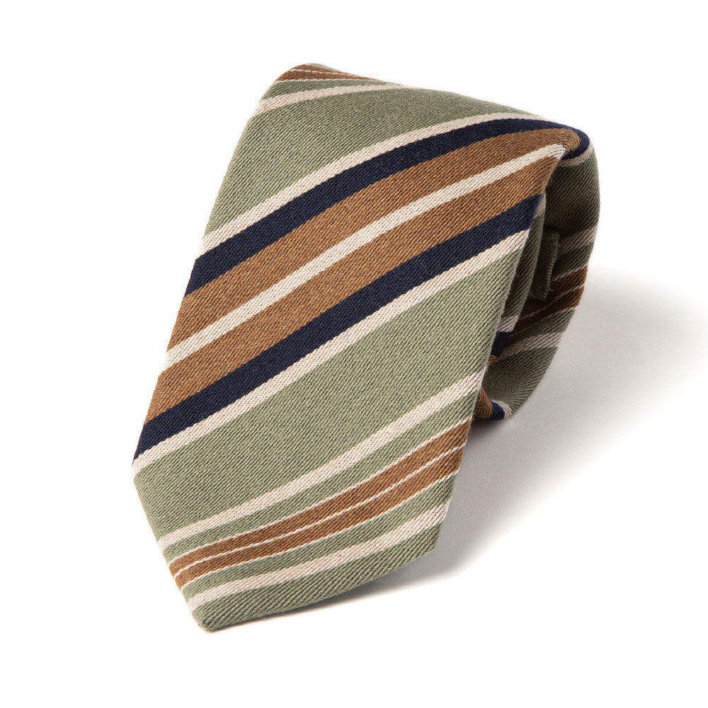 Signature Stripe Sage Green Woven Wool Silk Tie