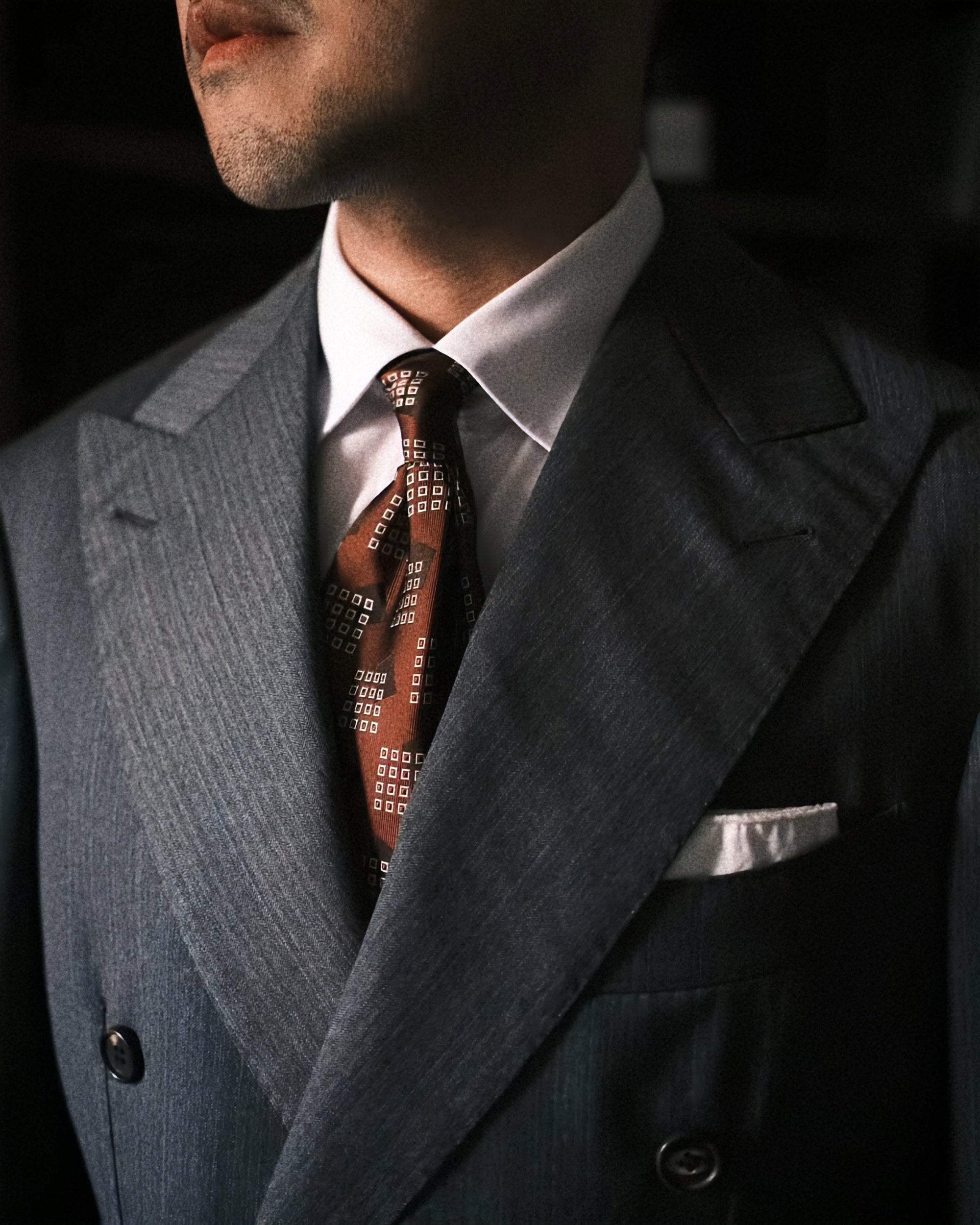 Square Block Pattern Brick Brown Woven Silk Tie