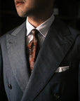 Square Block Pattern Brick Brown Woven Silk Tie