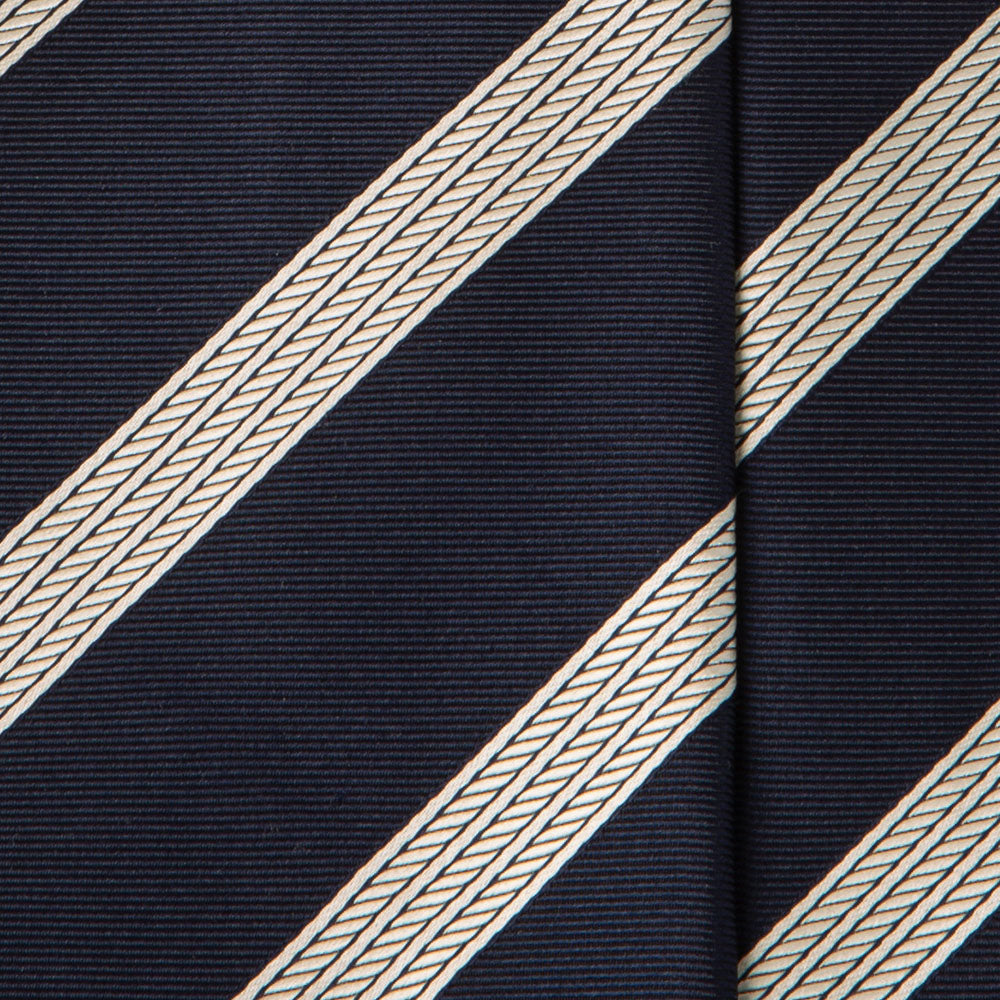 White Triple Rope Stripe Dark Navy Woven Silk Tie