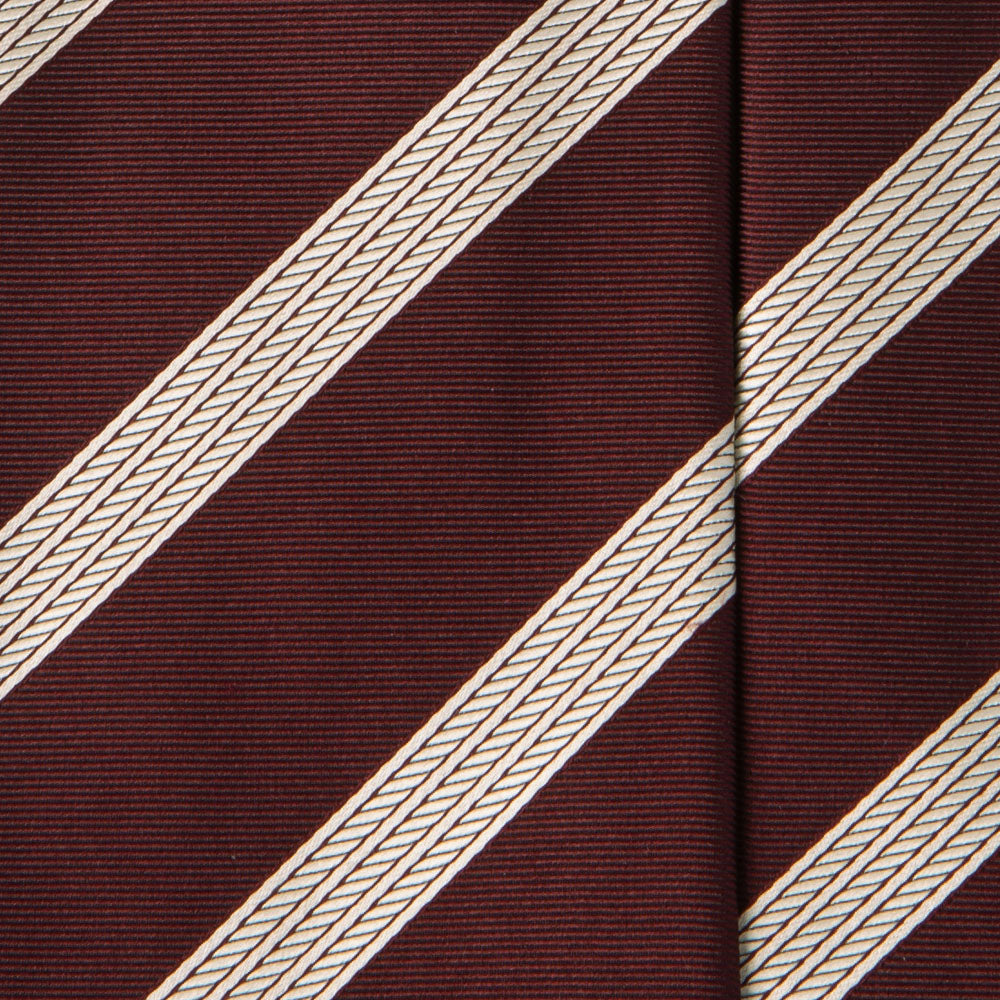 White Triple Rope Stripe Burgundy Woven Silk Tie