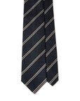Beige Double Stripe Dark Navy Woven Silk Tie