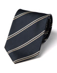 Beige Double Stripe Dark Navy Woven Silk Tie