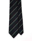 Beige Green Double Stripe Dark Navy Woven Silk Tie