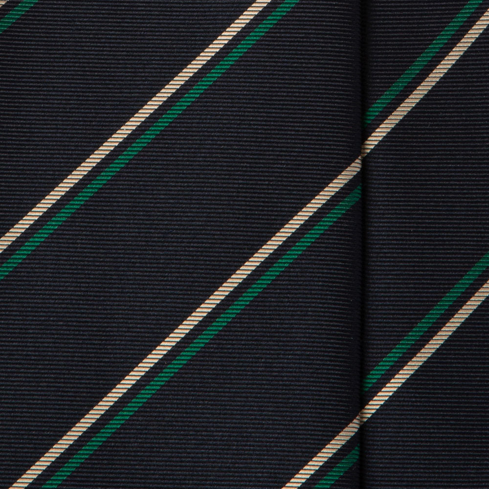 Beige Green Double Stripe Dark Navy Woven Silk Tie