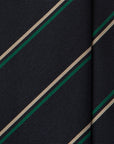 Beige Green Double Stripe Dark Navy Woven Silk Tie