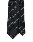 Beige Green Double Stripe Dark Navy Woven Silk Tie