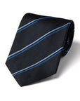 Blue Navy Double Stripe Dark Navy Woven Silk Tie