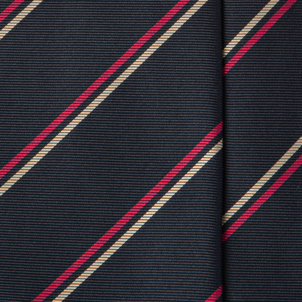 Pink Beige Double Stripe Dark Navy Woven Silk Tie