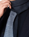 Cozy Blue Check Pattern & Navy Solid Double Face Wool Scarf