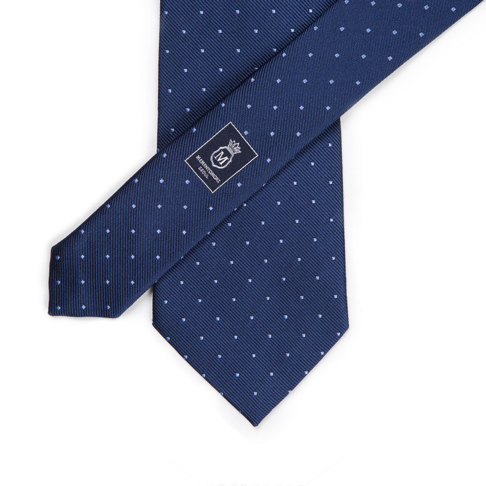 King Twill Pin Dot Navy Blue Silk Tie