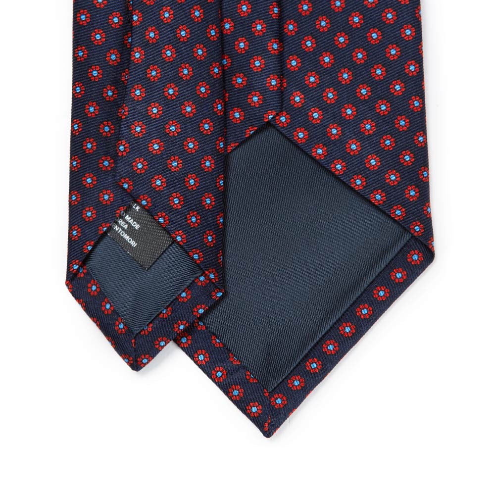 Hand Printed Petit Flower Navy Burgundy Silk Tie