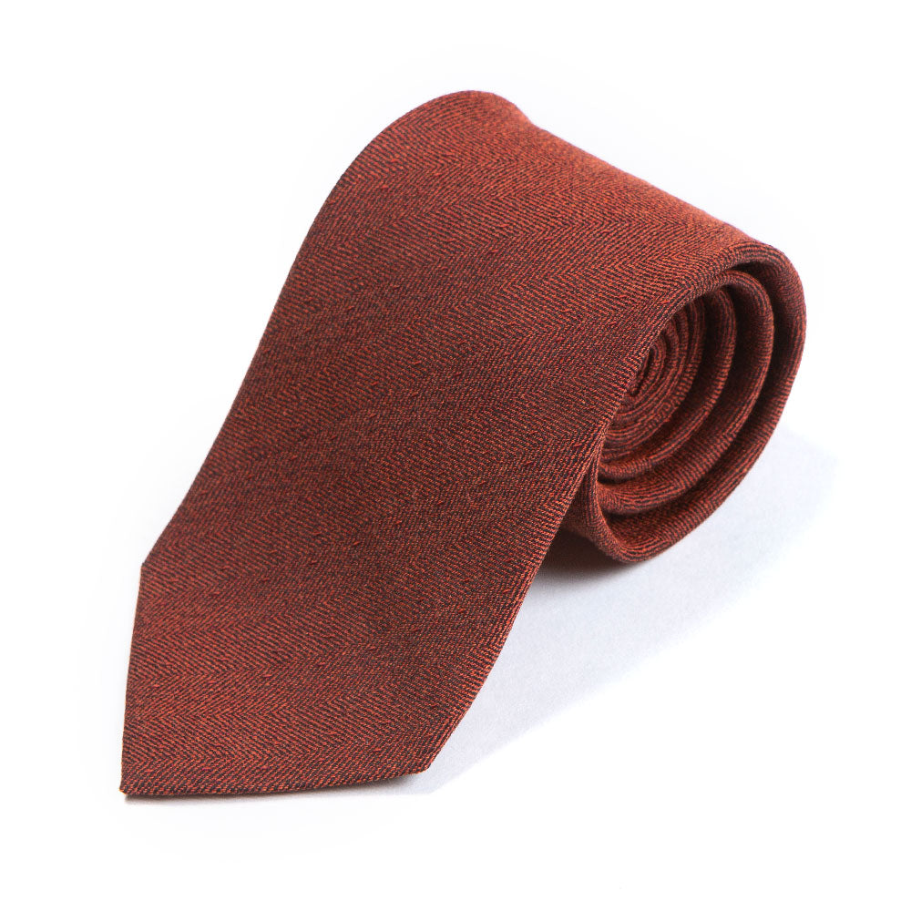 Herringbone Solid Orange Silk Tie