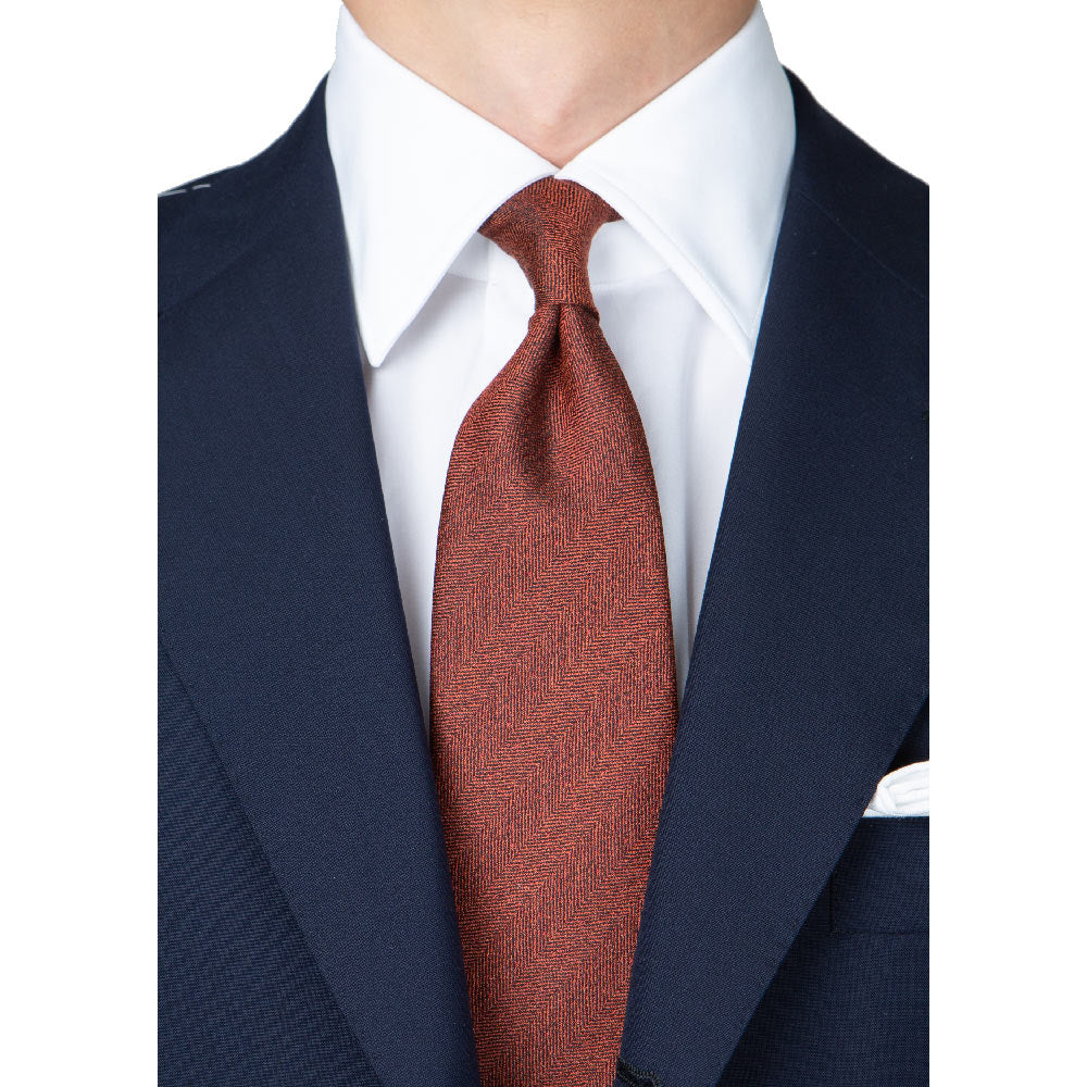 Herringbone Solid Orange Silk Tie
