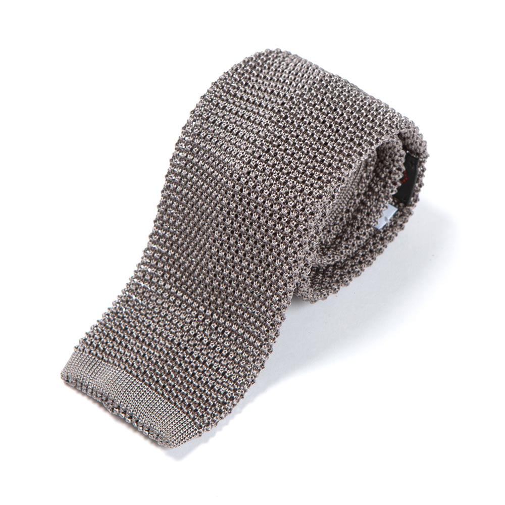 Silver Solid Silk Knit Tie