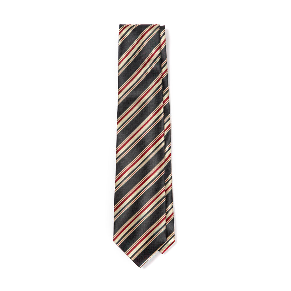 Vintage Stripe Navy Red Ivory Twill Silk Tie