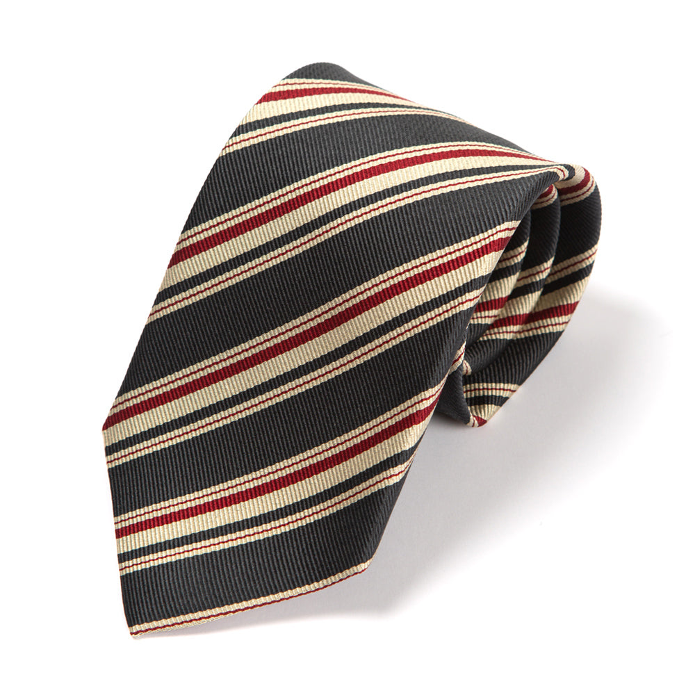 Vintage Stripe Navy Red Ivory Twill Silk Tie