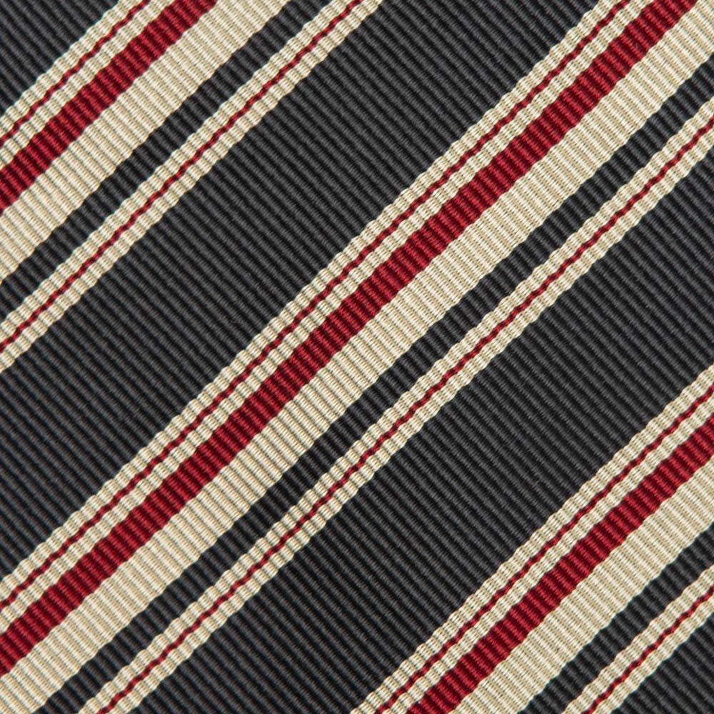 Vintage Stripe Navy Red Ivory Twill Silk Tie