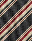 Vintage Stripe Navy Red Ivory Twill Silk Tie