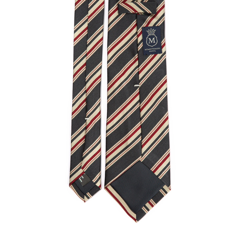 Vintage Stripe Navy Red Ivory Twill Silk Tie