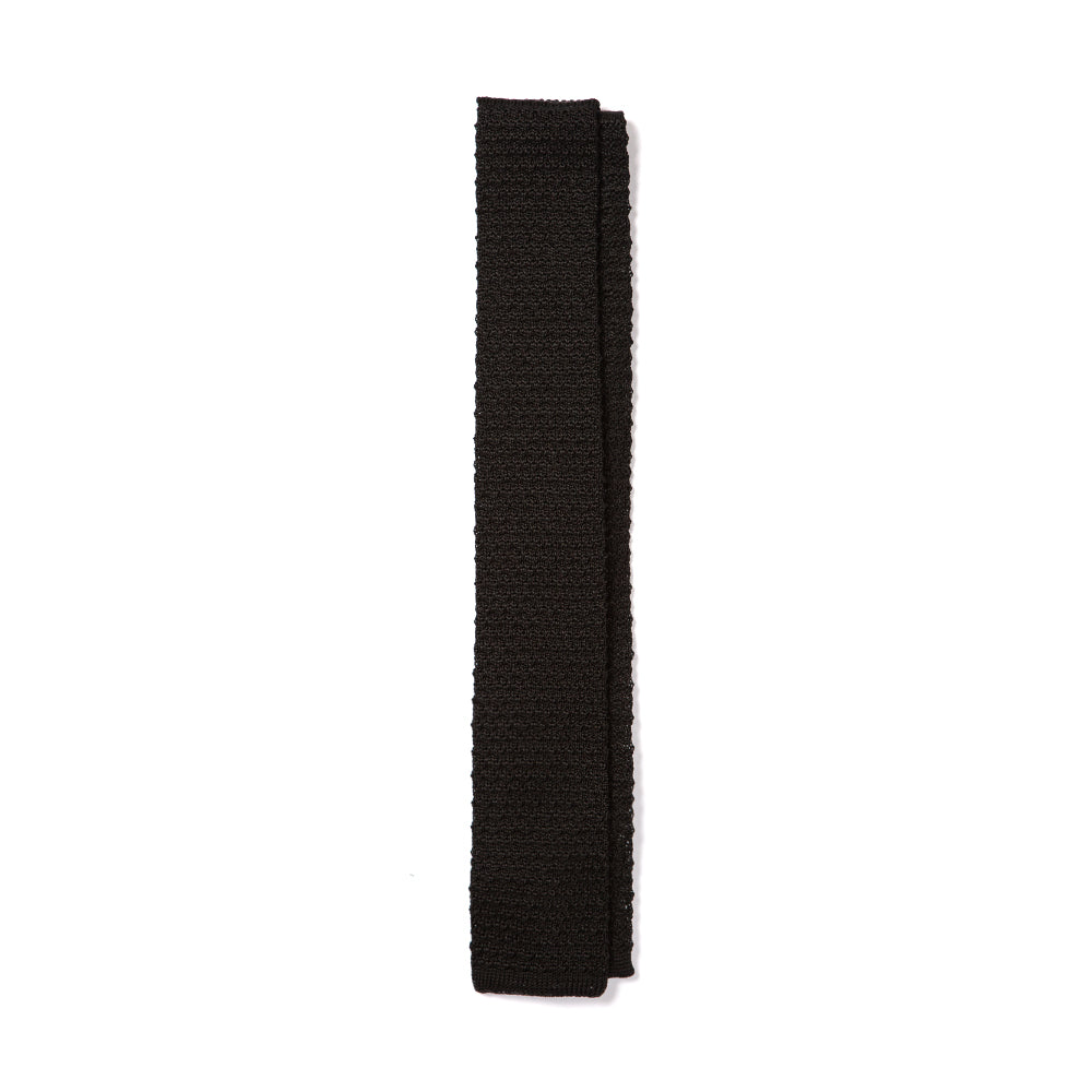 Square End Jet Black Silk Knitted Tie