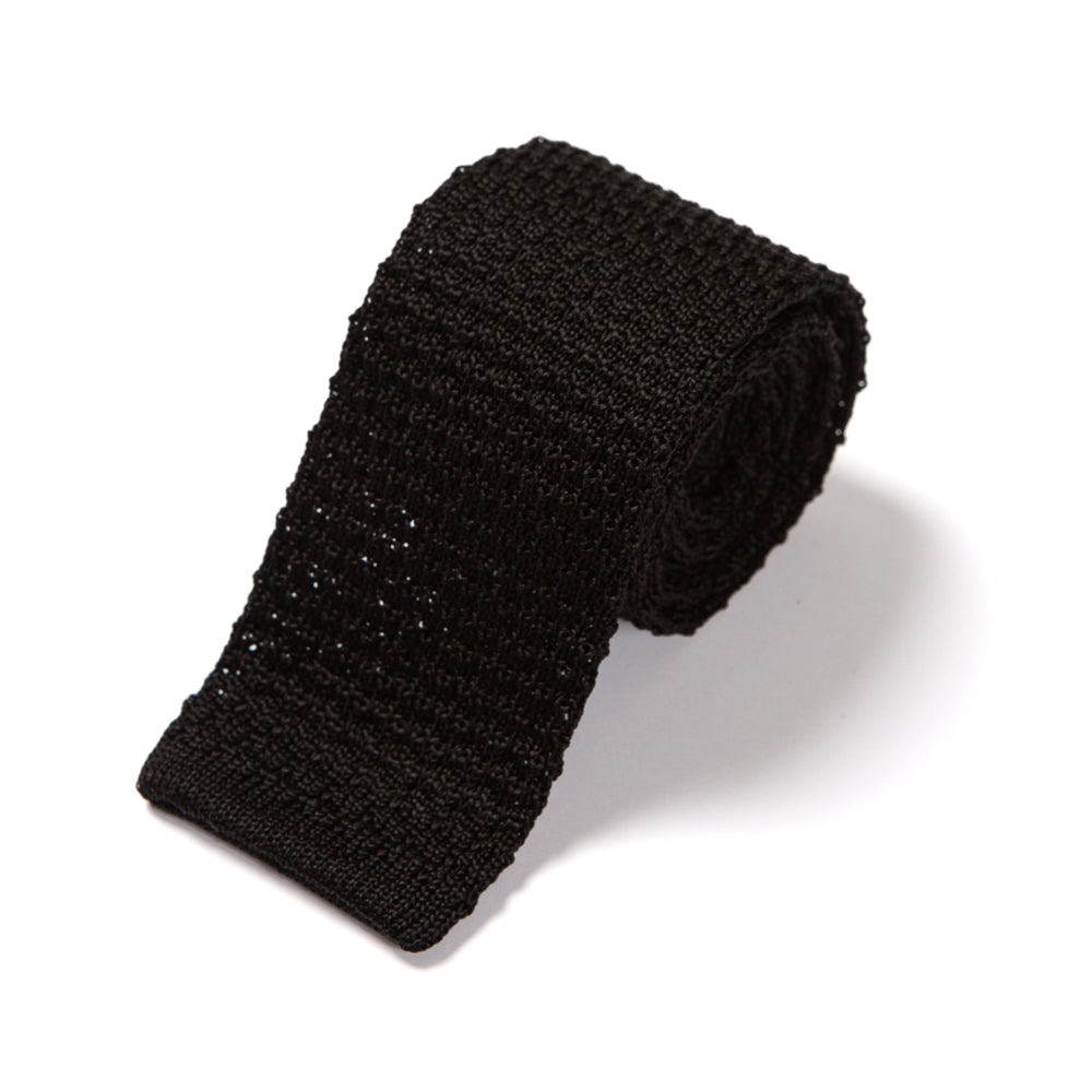 Square End Jet Black Silk Knitted Tie