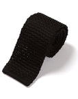 Square End Jet Black Silk Knitted Tie