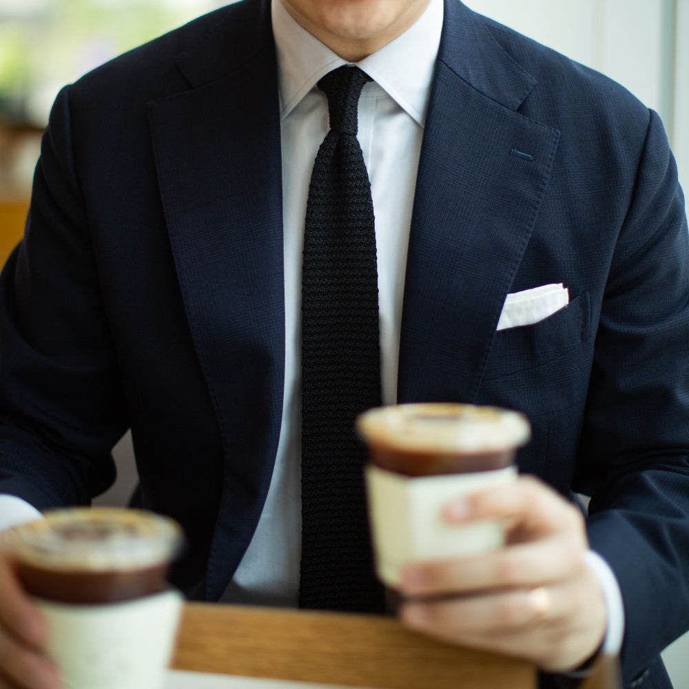 Square End Jet Black Silk Knitted Tie