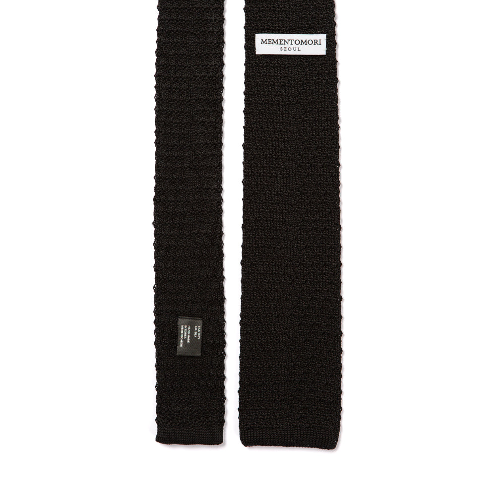 Square End Jet Black Silk Knitted Tie