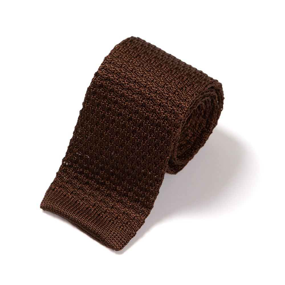Square End Espresso Brown Silk Knitted Tie
