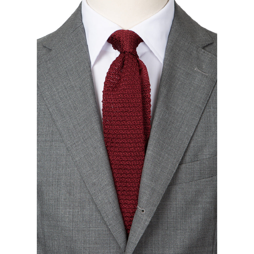 Square End Burgundy Silk Knitted Tie