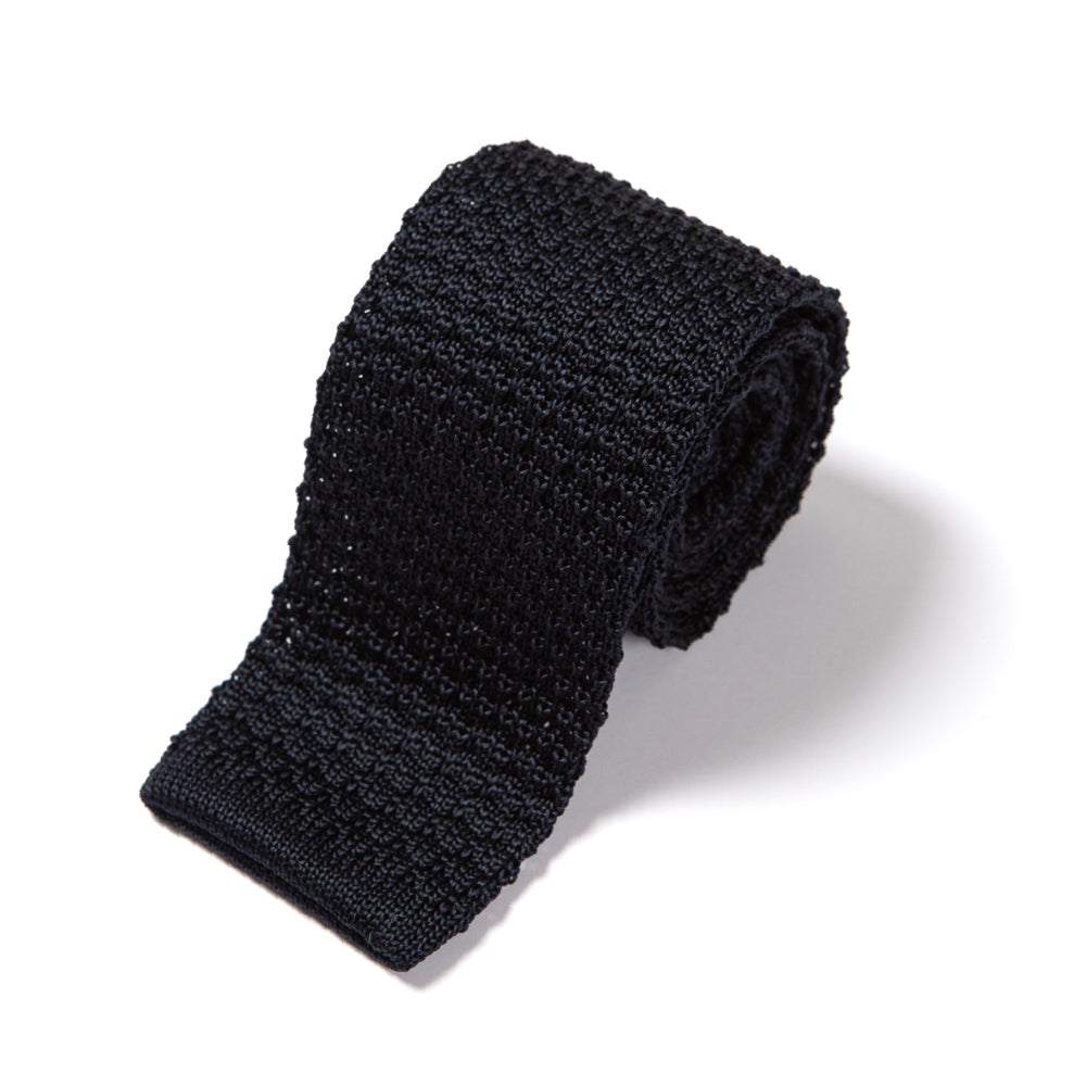 Square End Navy Silk Knitted Tie